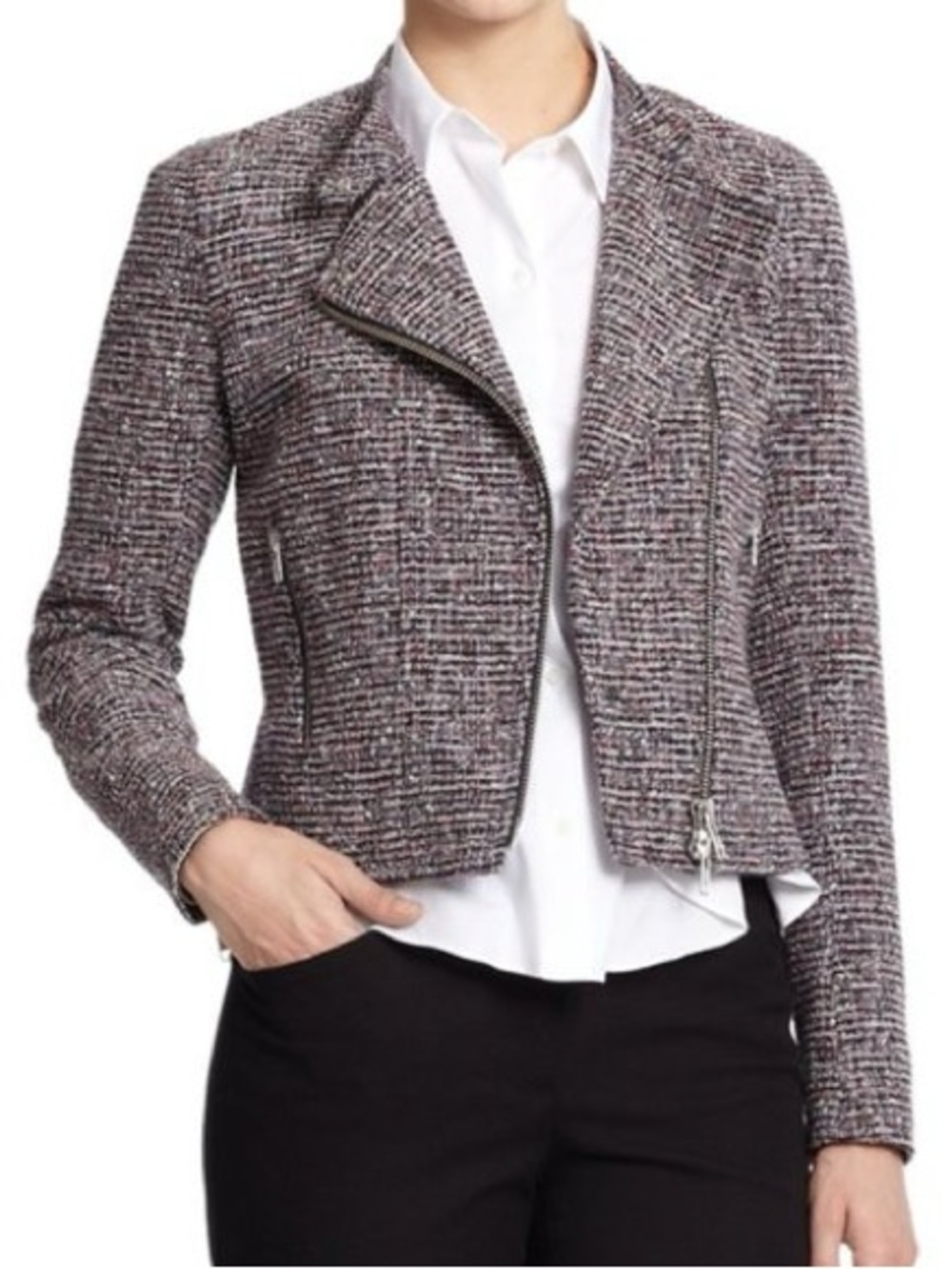 Theory Tweed Moto Blazer in Black and White